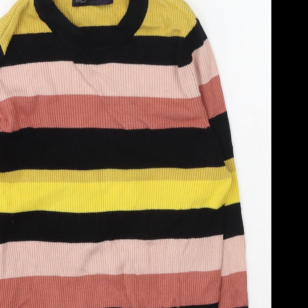 Marks and Spencer Womens Multicoloured High Neck Striped Viscose Pullover Jumper Size 14