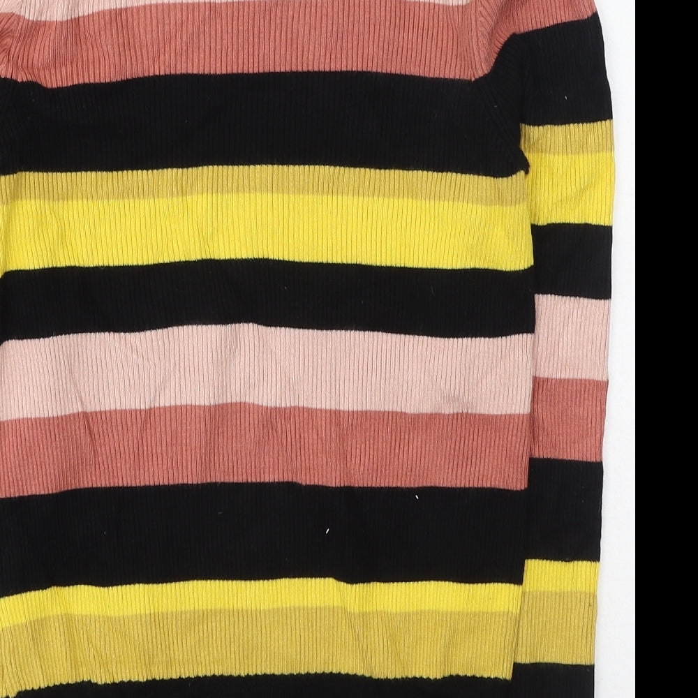 Marks and Spencer Womens Multicoloured High Neck Striped Viscose Pullover Jumper Size 14