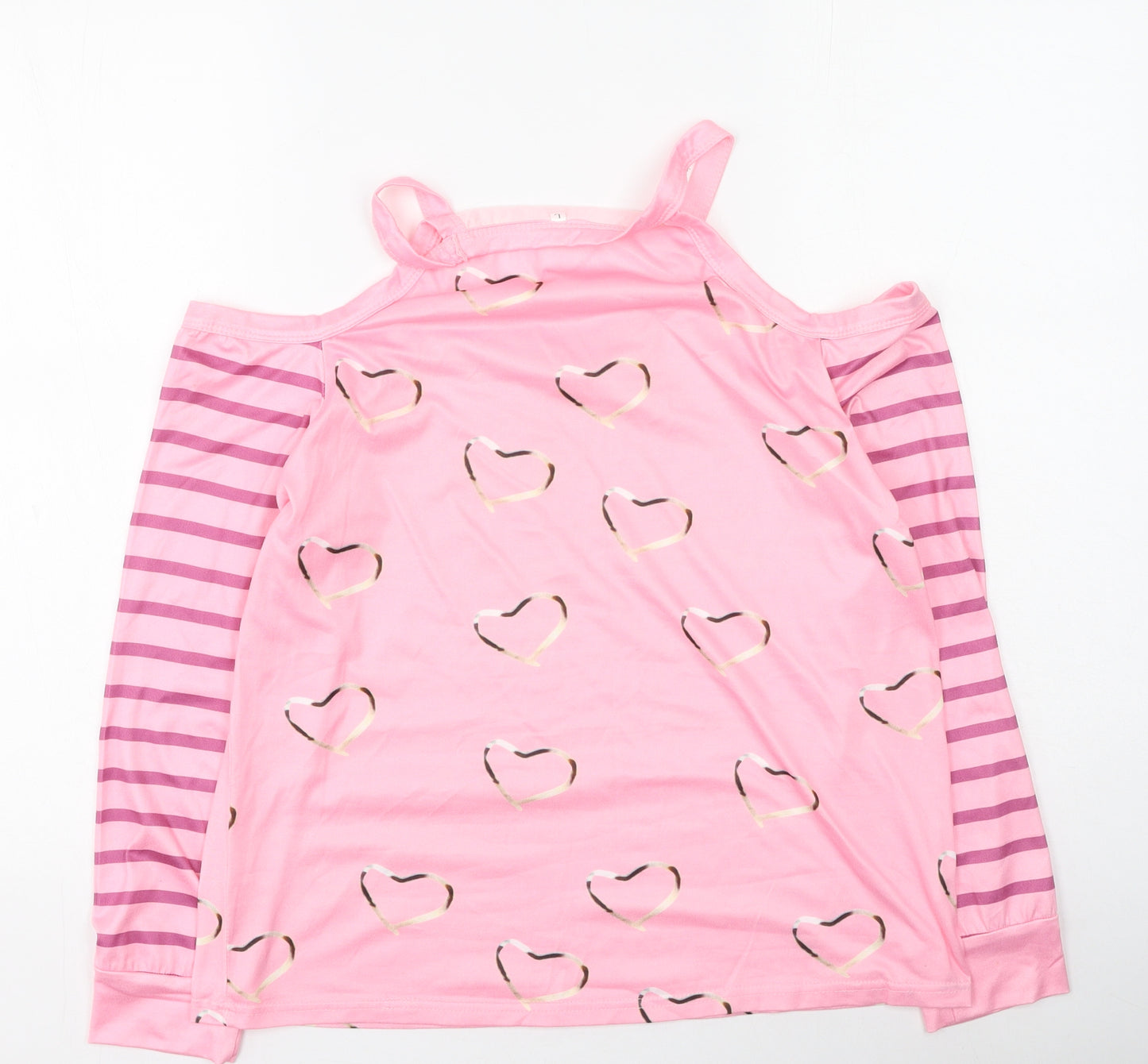 Preworn Womens Pink Striped Polyester Basic Blouse Size L V-Neck