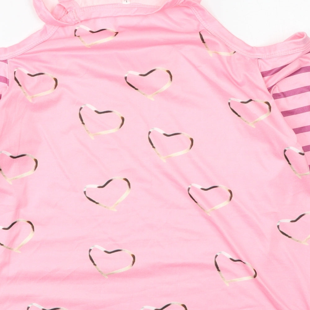 Preworn Womens Pink Striped Polyester Basic Blouse Size L V-Neck