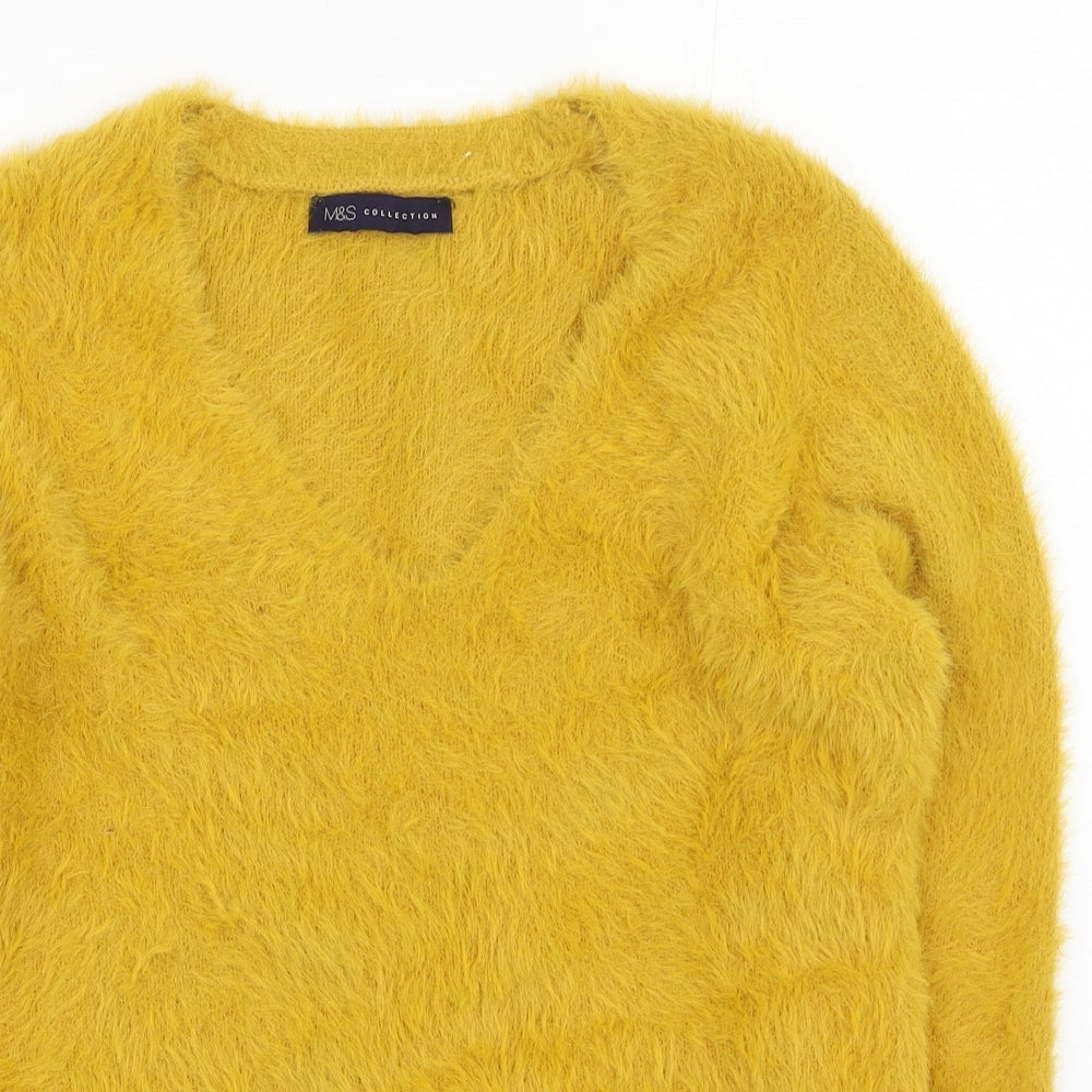 Marks and Spencer Womens Yellow Round Neck  Polyamide Pullover Jumper Size S