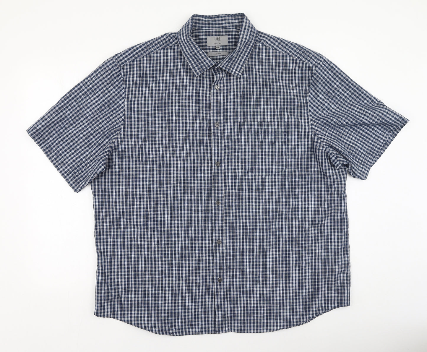 Marks and Spencer Mens Blue Plaid Cotton  Polo Size 2XL Collared