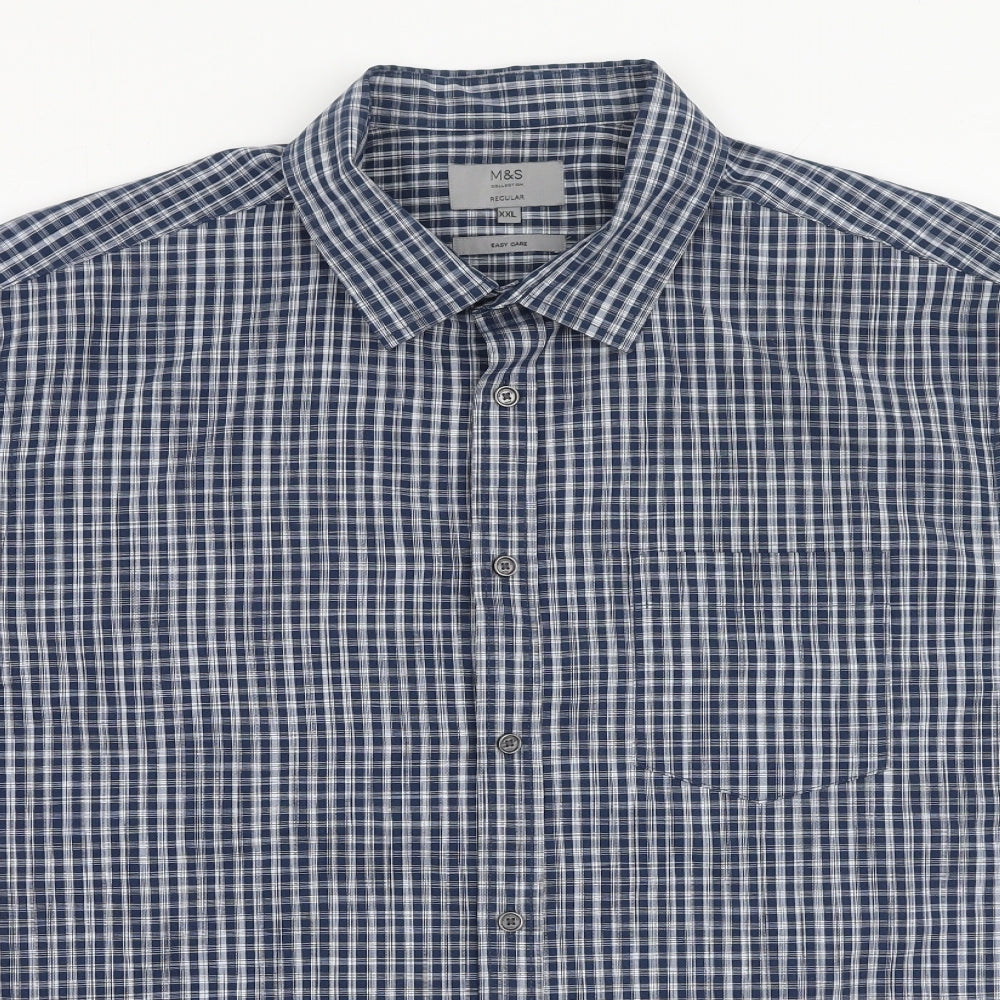 Marks and Spencer Mens Blue Plaid Cotton  Polo Size 2XL Collared