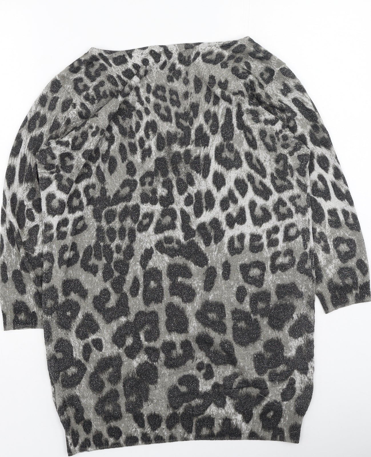 peacoks Womens Brown V-Neck Animal Print Viscose Pullover Jumper Size 18