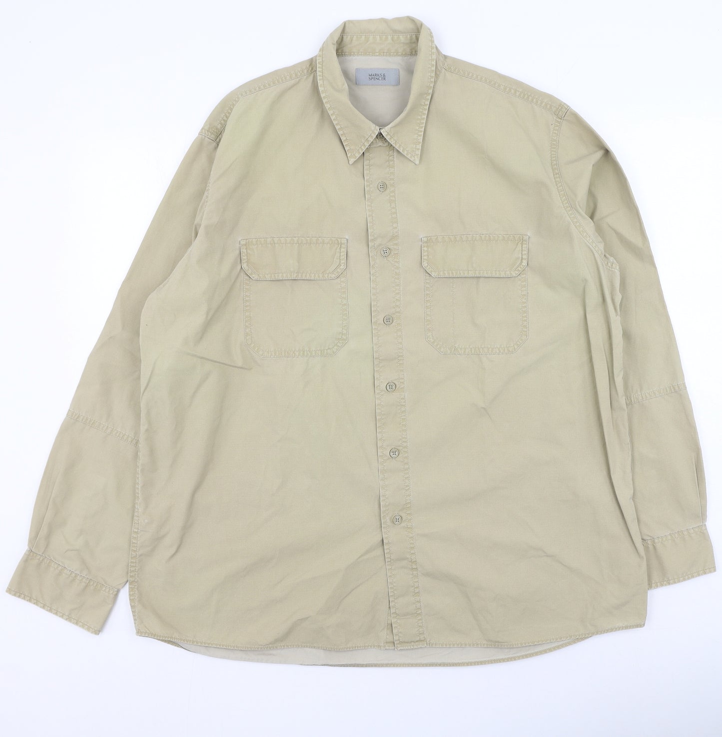 Marks and Spencer Mens Beige  Cotton  Button-Up Size XL Collared