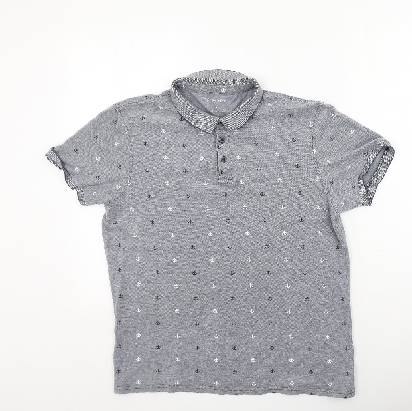 Primark Mens Grey  Cotton  Polo Size L Collared