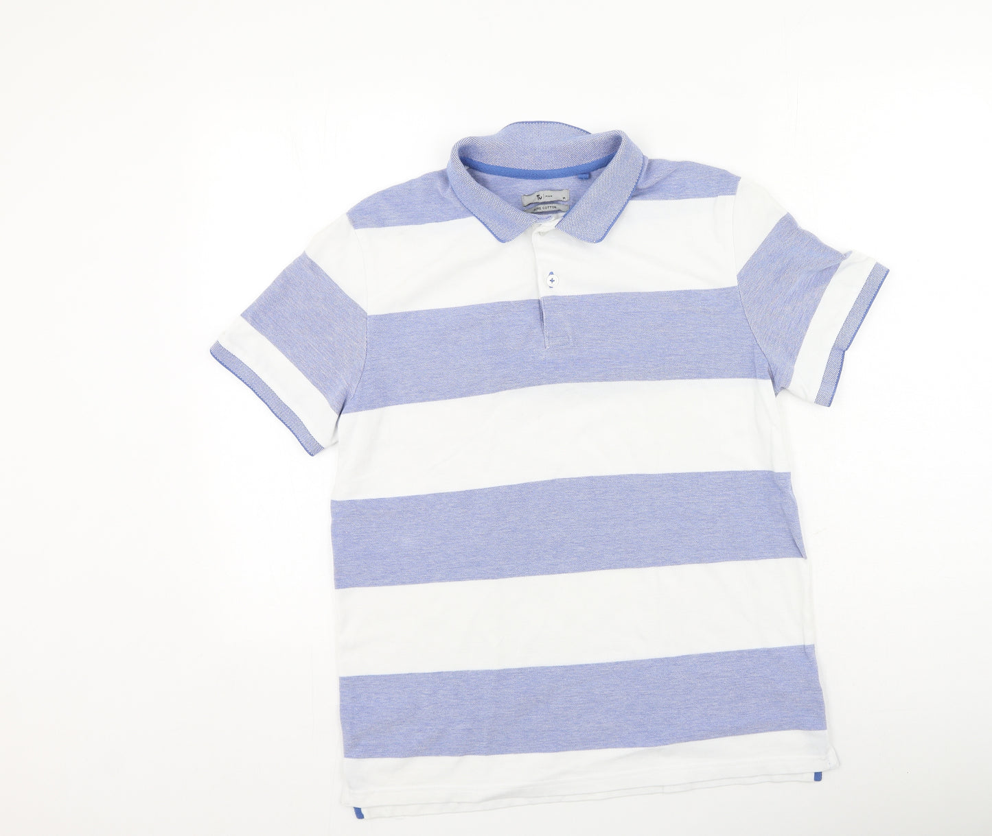 TU Mens Multicoloured Striped Cotton  Polo Size M Collared