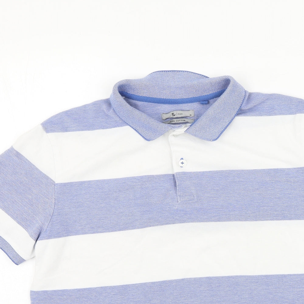 TU Mens Multicoloured Striped Cotton  Polo Size M Collared