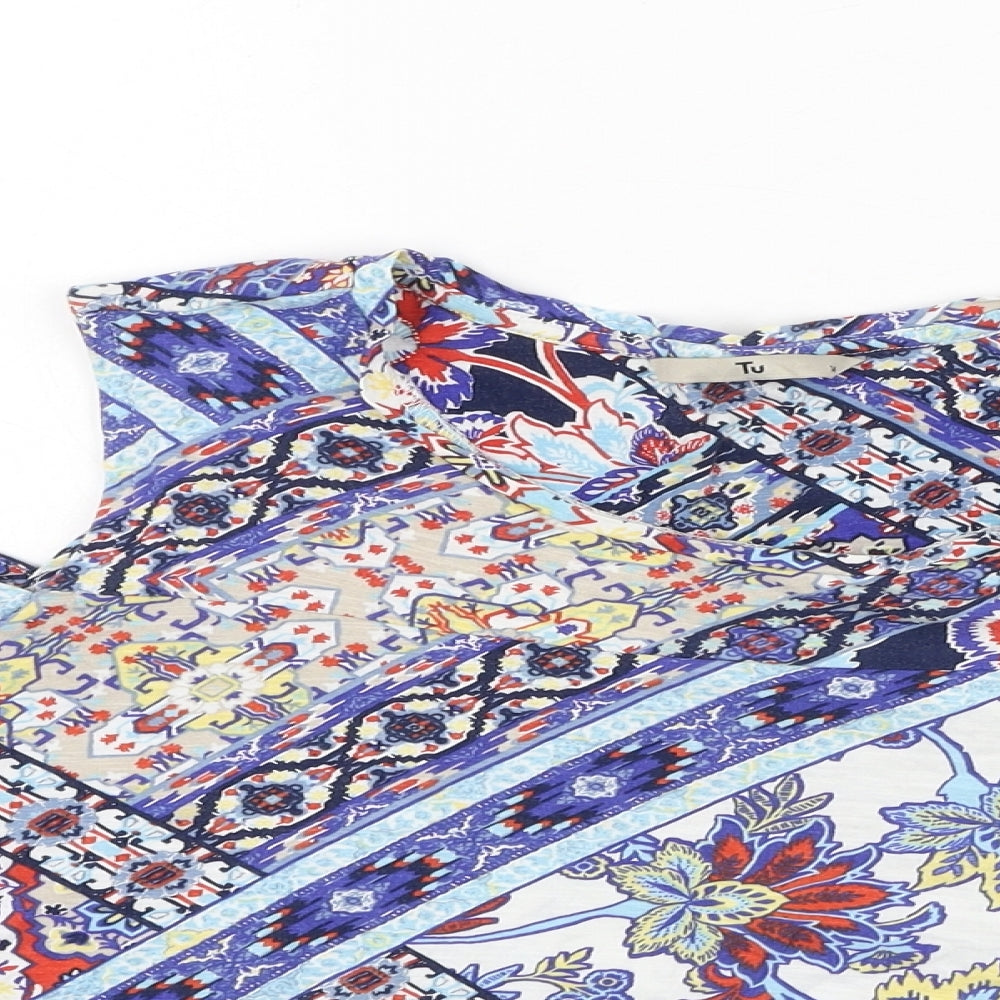 TU Womens Multicoloured Geometric Cotton Basic Blouse Size 14 Round Neck