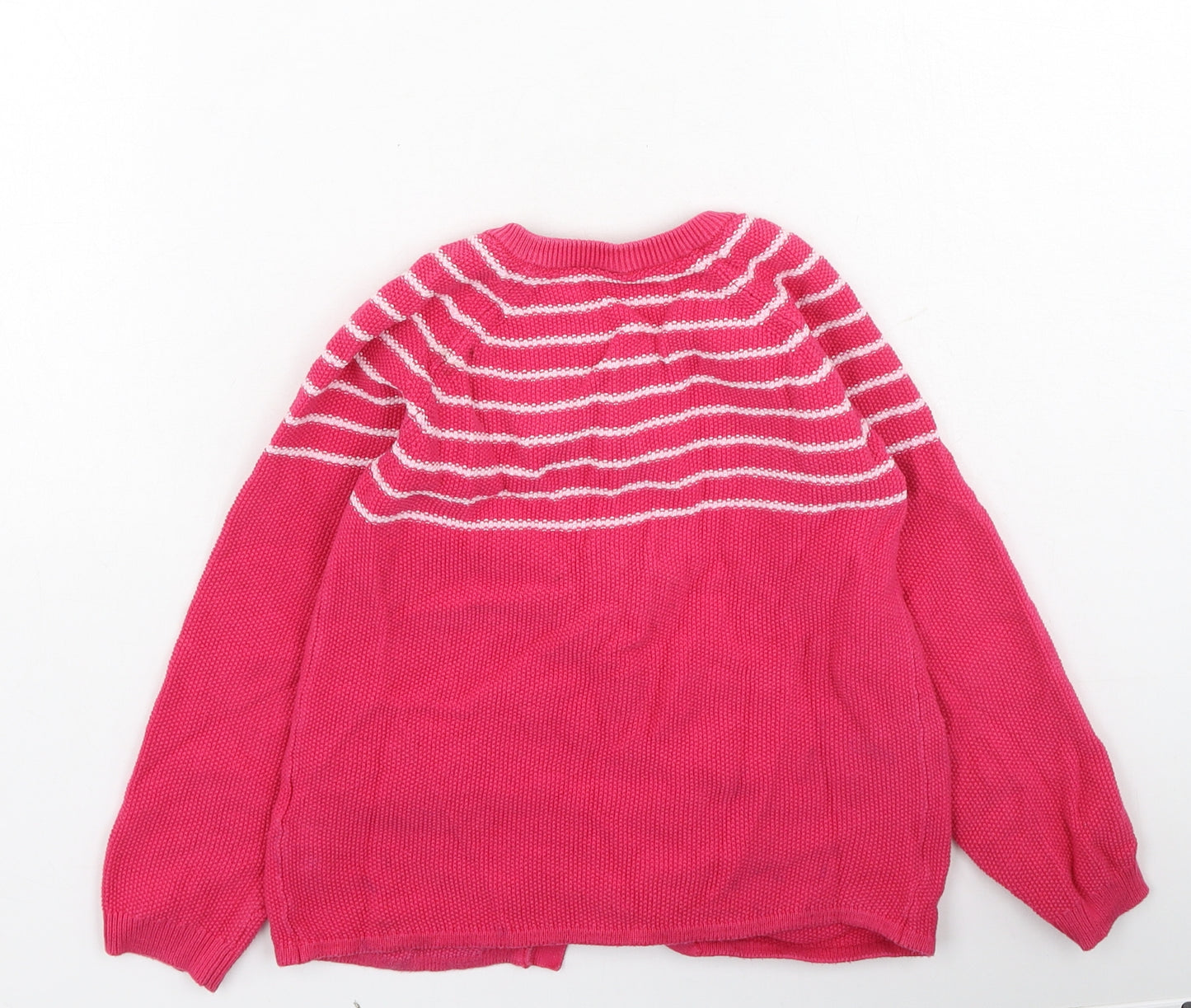 TU Girls Pink Round Neck Striped Cotton Cardigan Jumper Size 5-6 Years