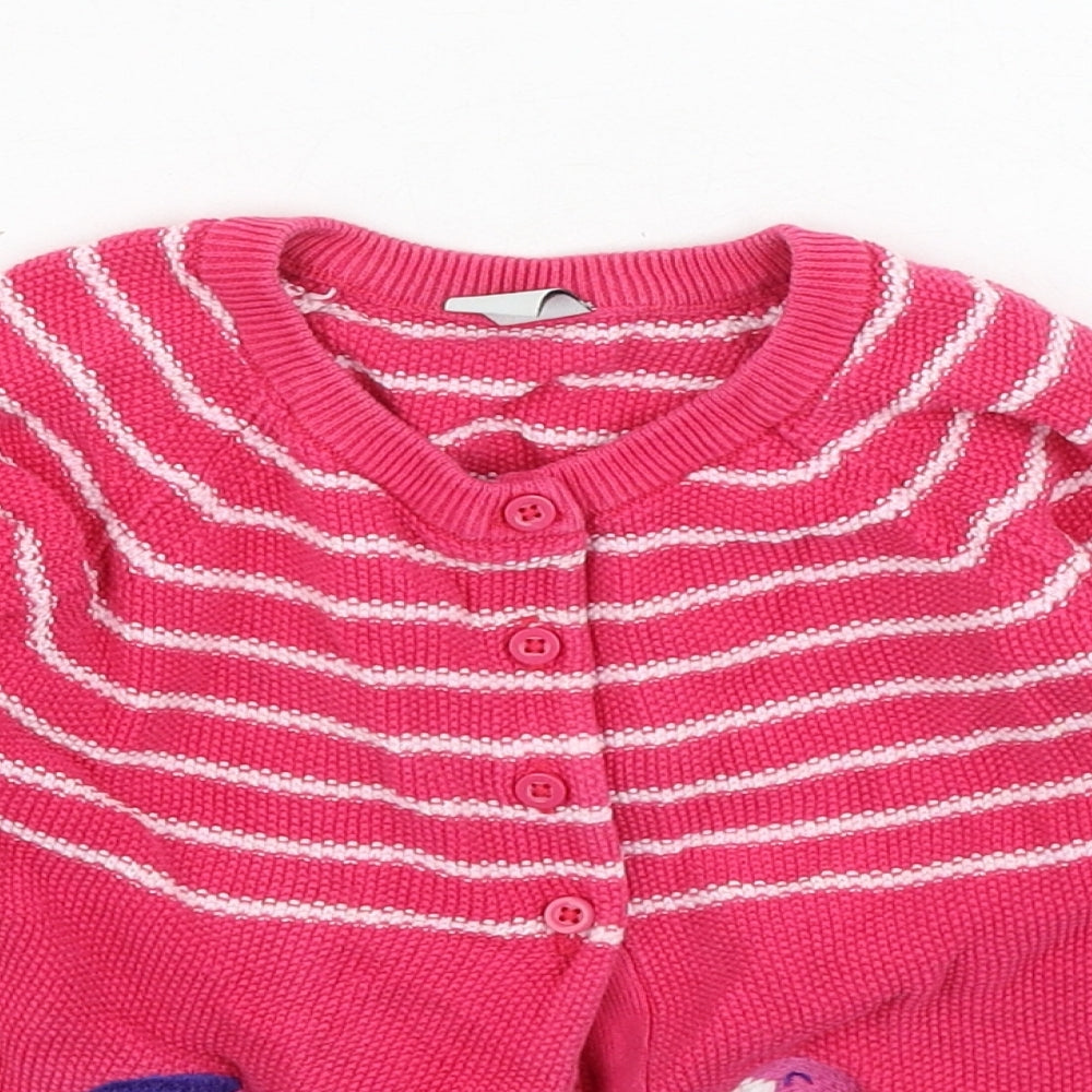 TU Girls Pink Round Neck Striped Cotton Cardigan Jumper Size 5-6 Years