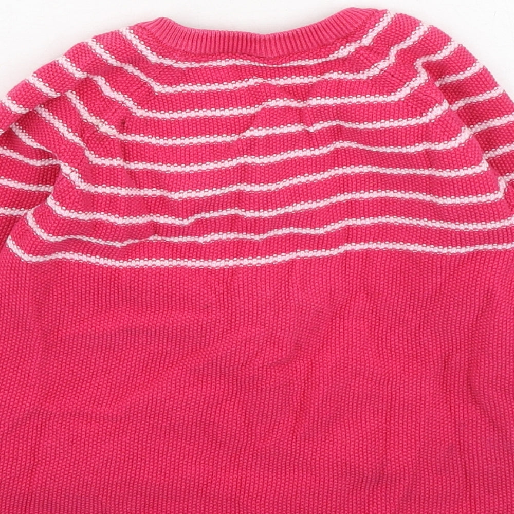 TU Girls Pink Round Neck Striped Cotton Cardigan Jumper Size 5-6 Years