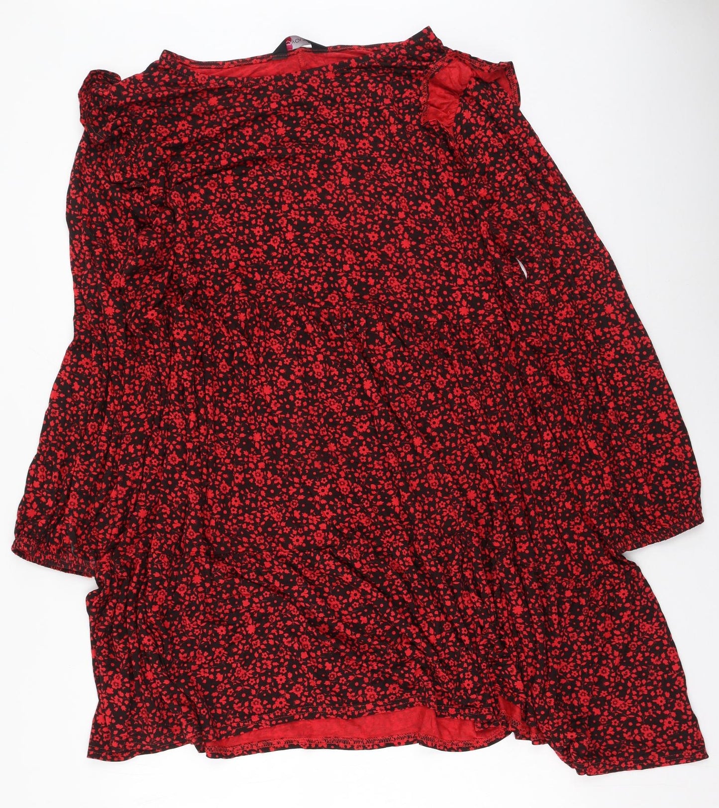 Yours Womens Red Floral Viscose Fit & Flare  Size 26  Round Neck