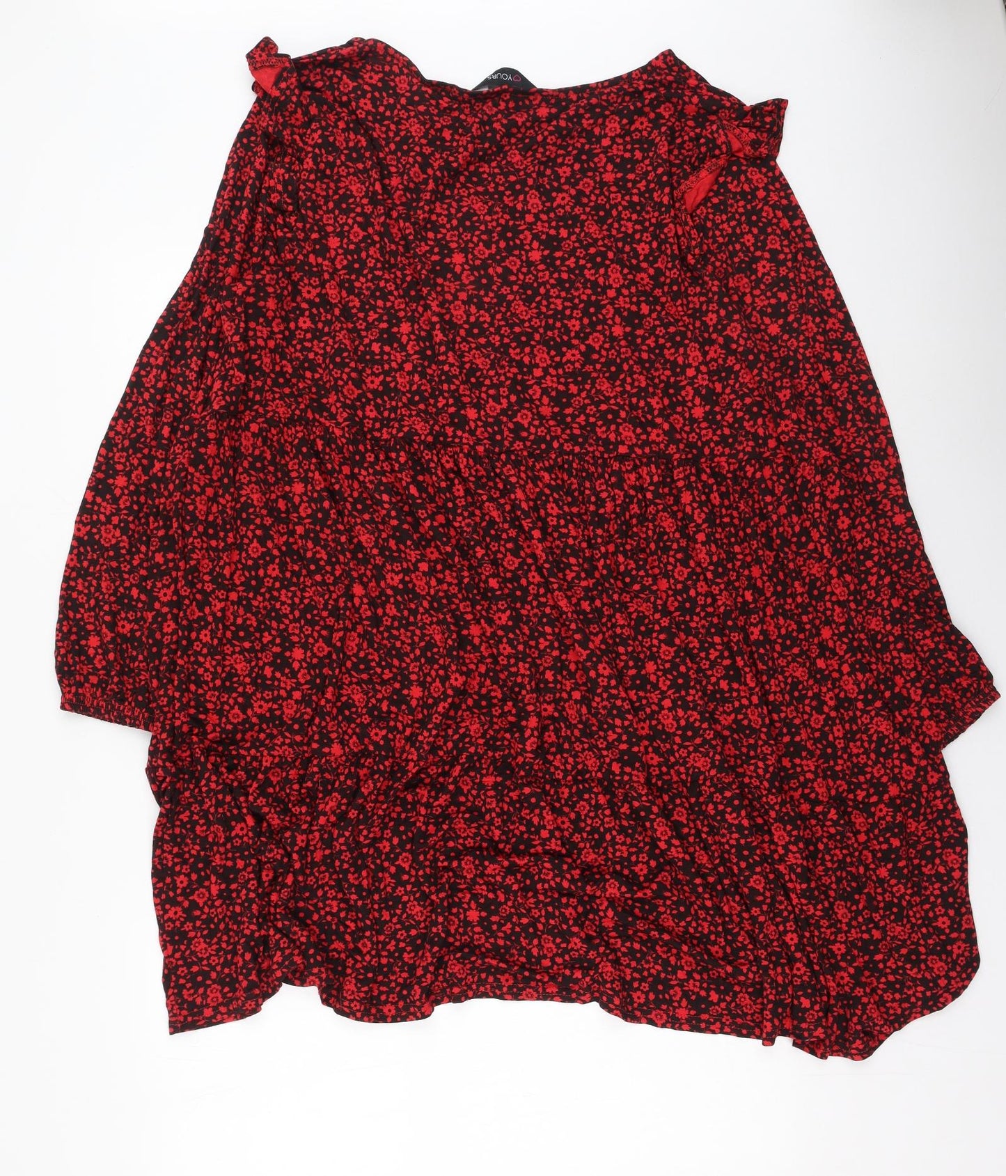 Yours Womens Red Floral Viscose Fit & Flare  Size 26  Round Neck