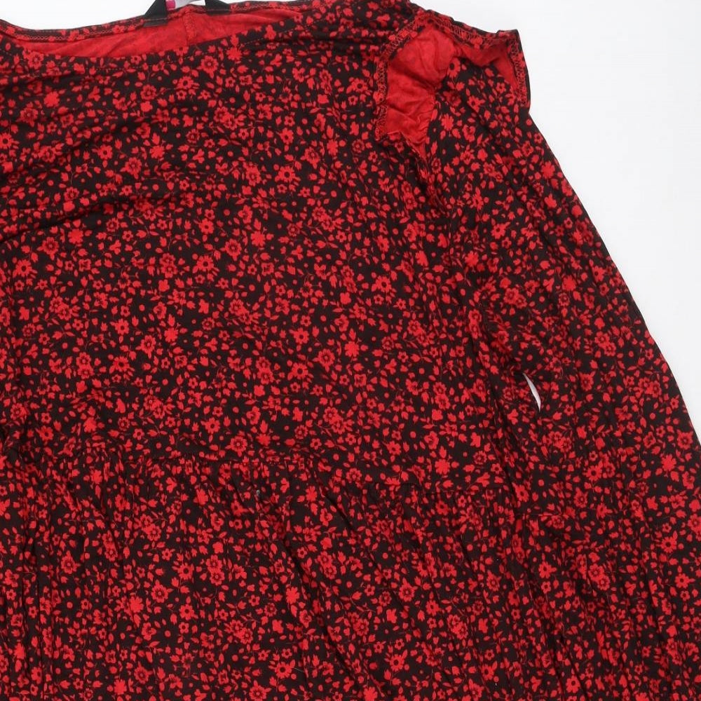 Yours Womens Red Floral Viscose Fit & Flare  Size 26  Round Neck