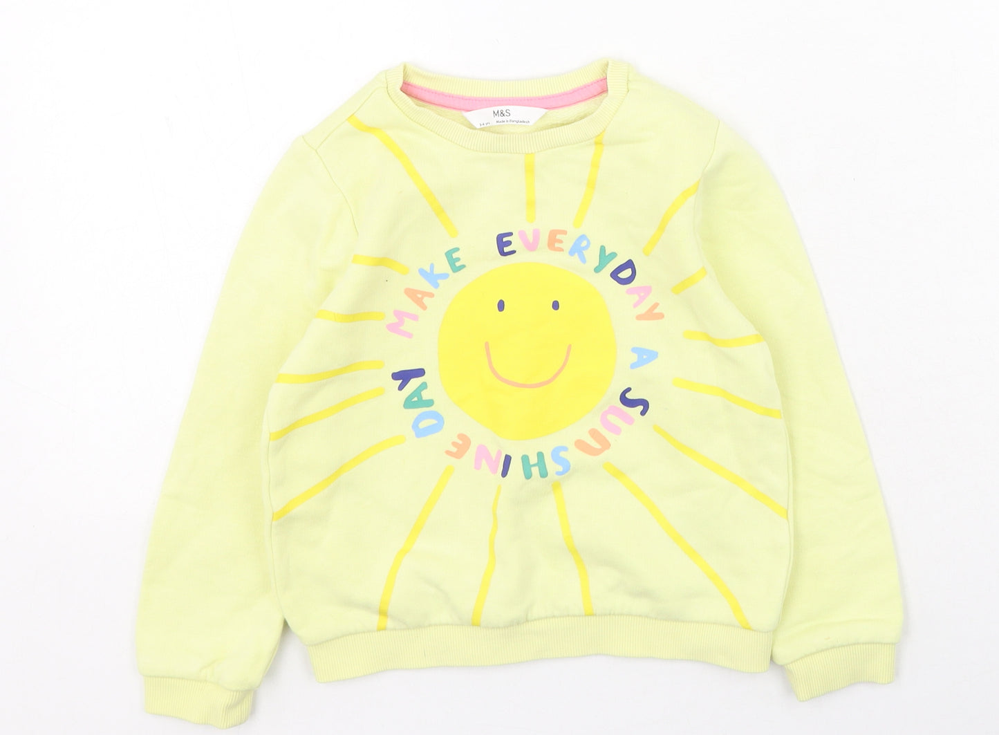Marks and Spencer Girls Yellow  Cotton Pullover Sweatshirt Size 3-4 Years