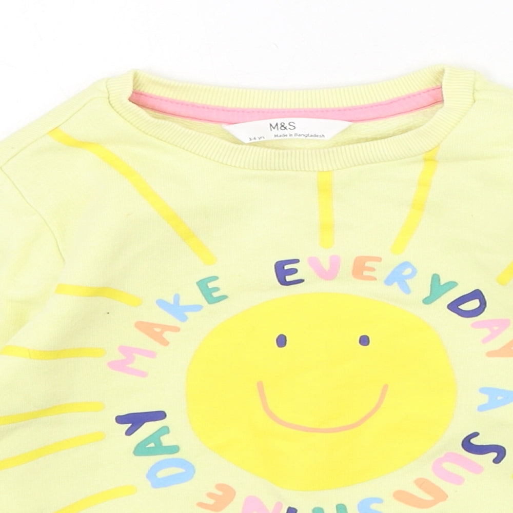 Marks and Spencer Girls Yellow  Cotton Pullover Sweatshirt Size 3-4 Years