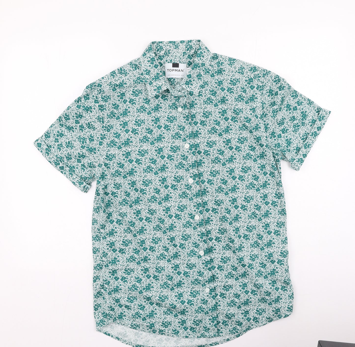 Topman Mens Green Floral Cotton  Polo Size M Collared