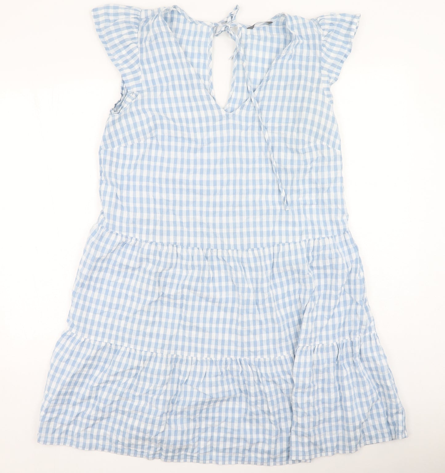 Papaya Womens Blue Check Cotton Fit & Flare  Size 14  V-Neck