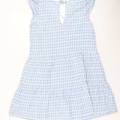 Papaya Womens Blue Check Cotton Fit & Flare  Size 14  V-Neck