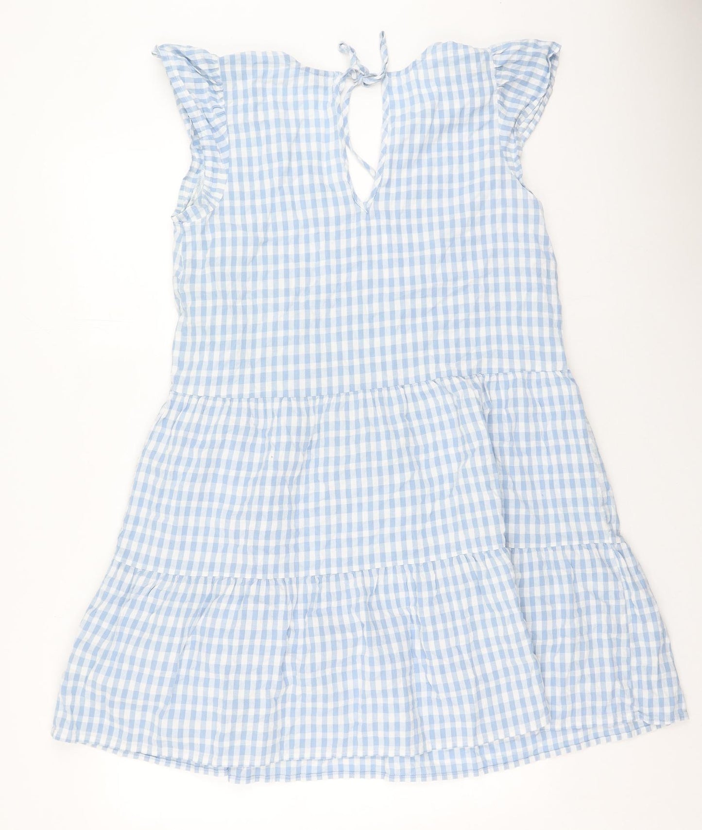 Papaya Womens Blue Check Cotton Fit & Flare  Size 14  V-Neck