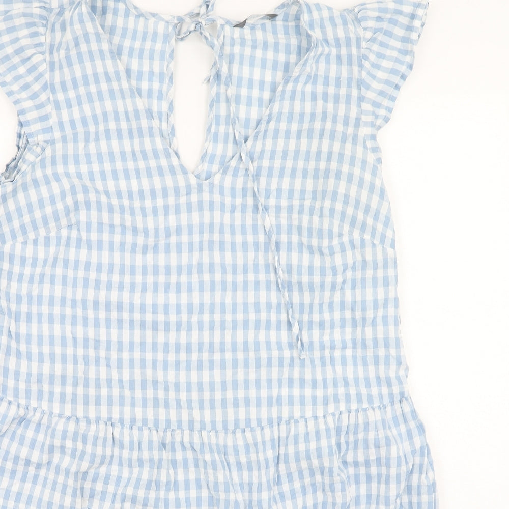 Papaya Womens Blue Check Cotton Fit & Flare  Size 14  V-Neck