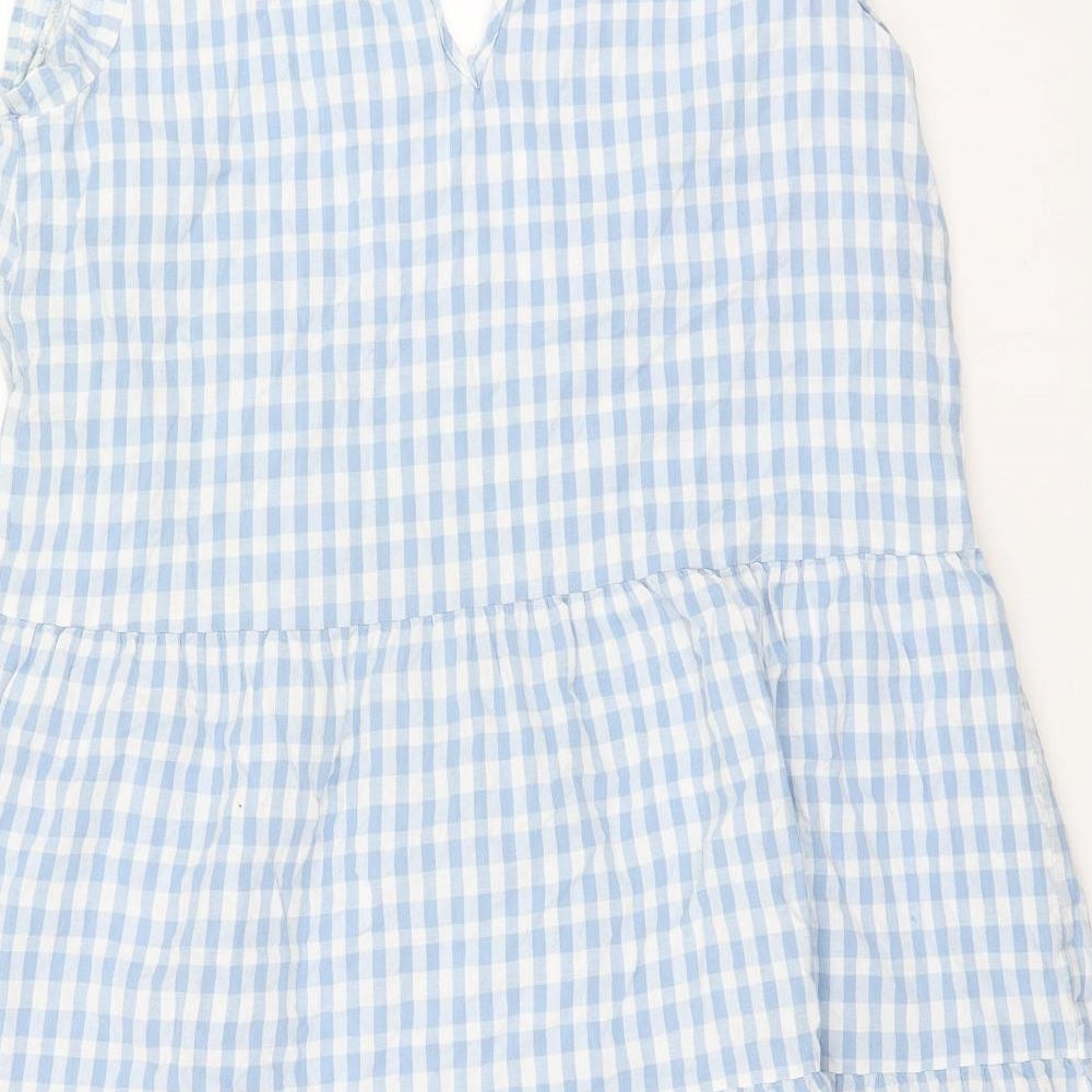 Papaya Womens Blue Check Cotton Fit & Flare  Size 14  V-Neck