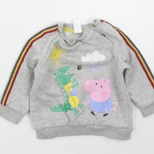 Tesco Boys Grey  Cotton Basic T-Shirt Size 6-9 Months Crew Neck Pullover - Peppa Pig George