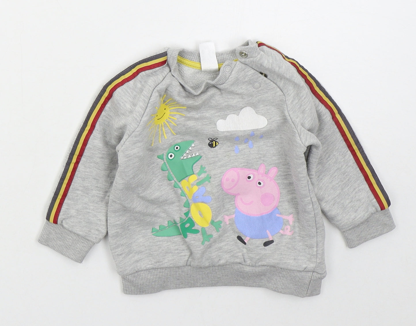 Tesco Boys Grey  Cotton Basic T-Shirt Size 6-9 Months Crew Neck Pullover - Peppa Pig George