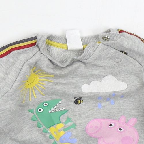 Tesco Boys Grey  Cotton Basic T-Shirt Size 6-9 Months Crew Neck Pullover - Peppa Pig George