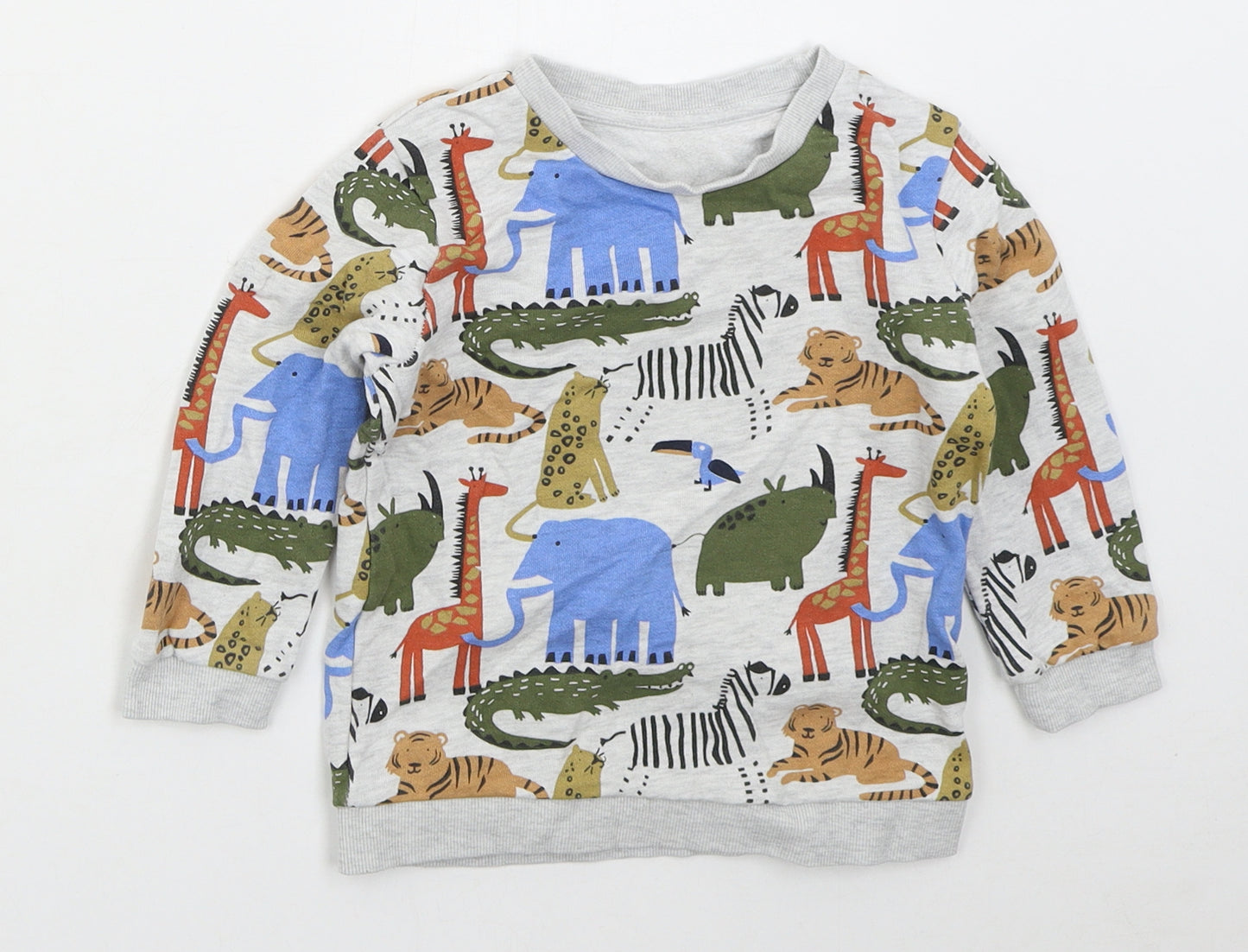 Matalan Boys Grey  Cotton Pullover Sweatshirt Size 2-3 Years  Pullover - Animals