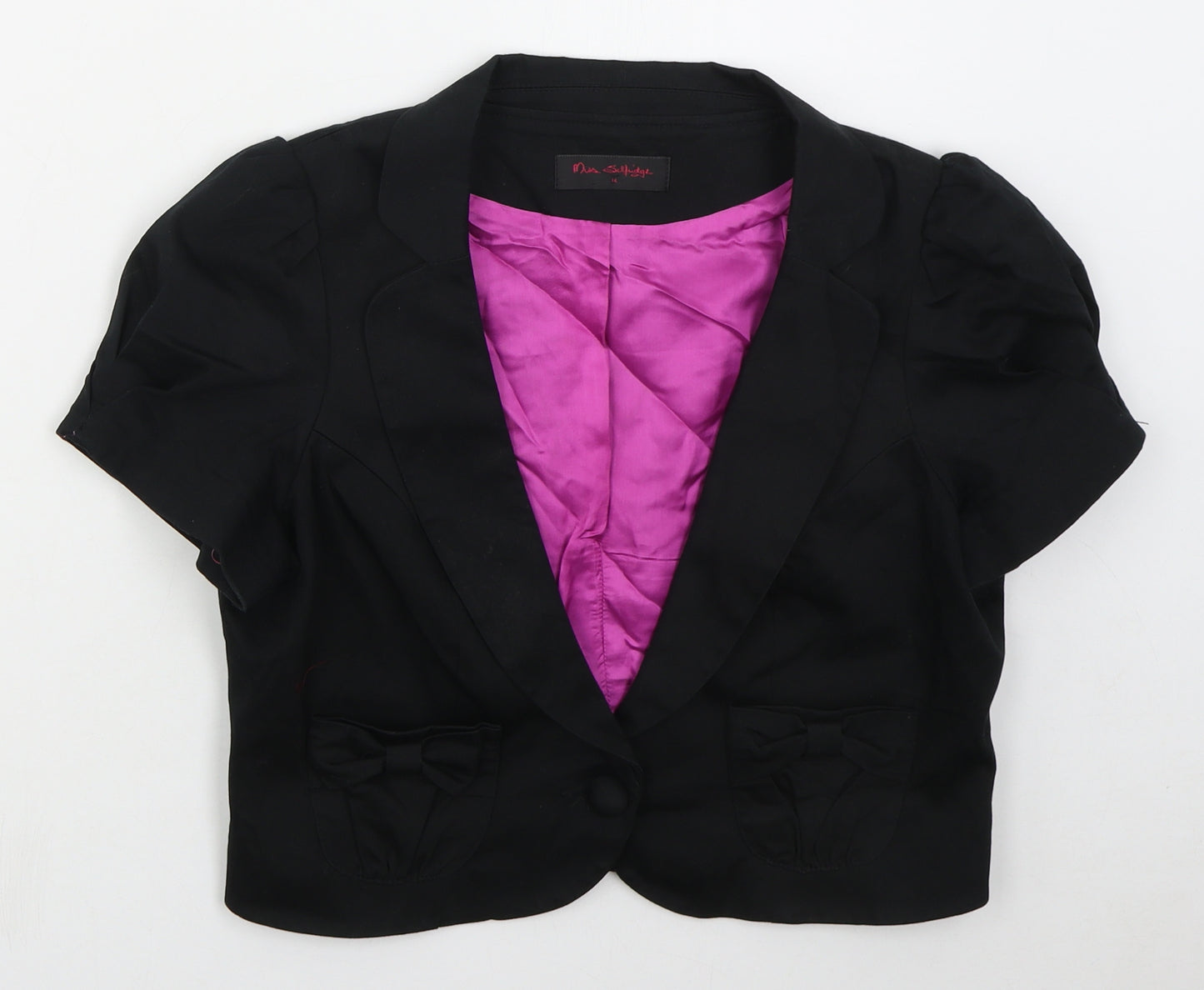Miss Selfridge Womens Black   Jacket  Size 14  Button