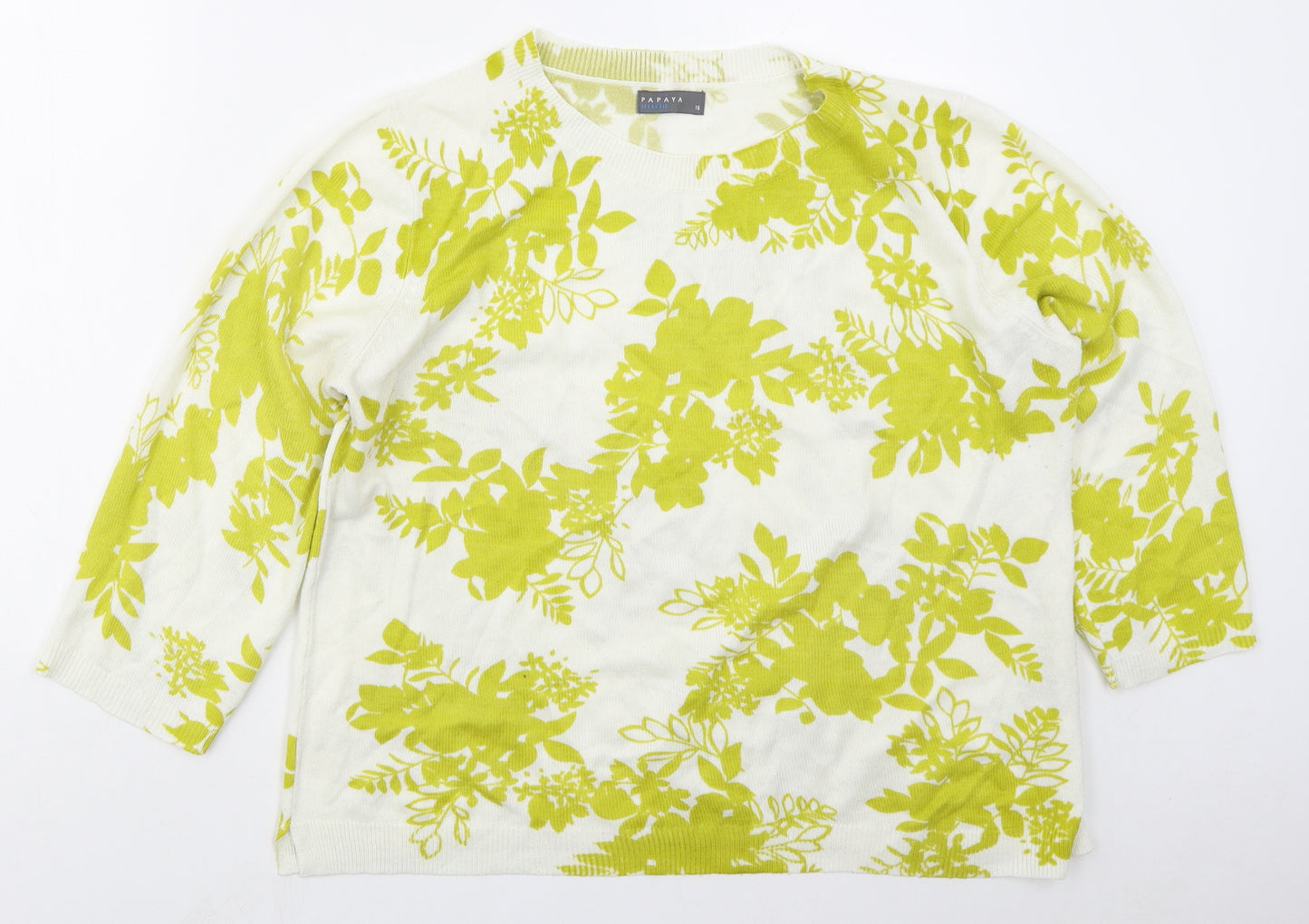 Papaya Womens Yellow Crew Neck Floral Acrylic Pullover Jumper Size 16