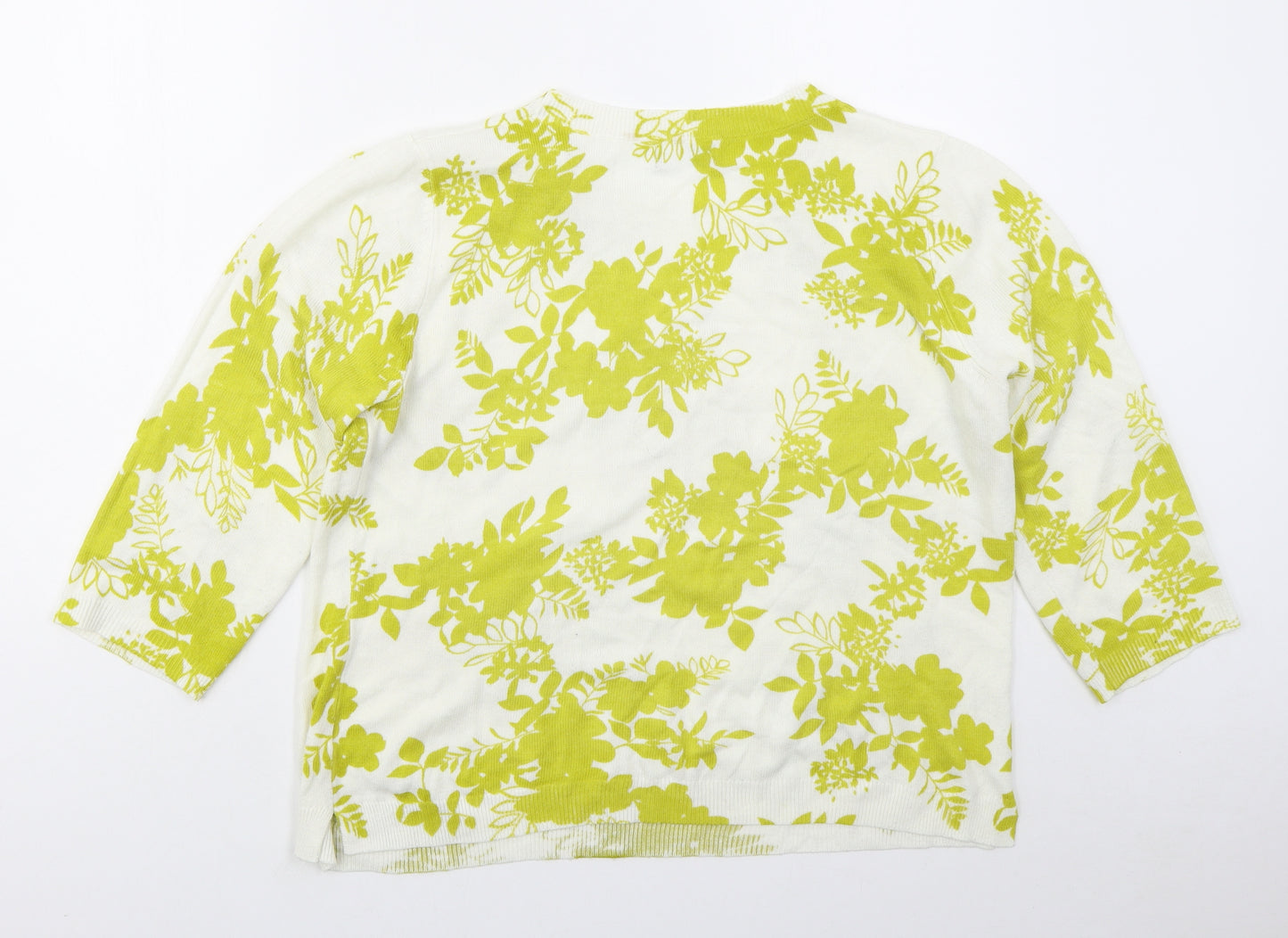 Papaya Womens Yellow Crew Neck Floral Acrylic Pullover Jumper Size 16
