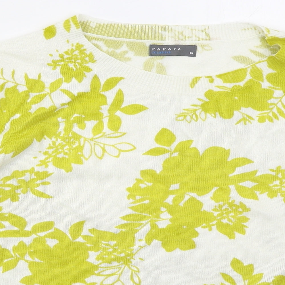 Papaya Womens Yellow Crew Neck Floral Acrylic Pullover Jumper Size 16