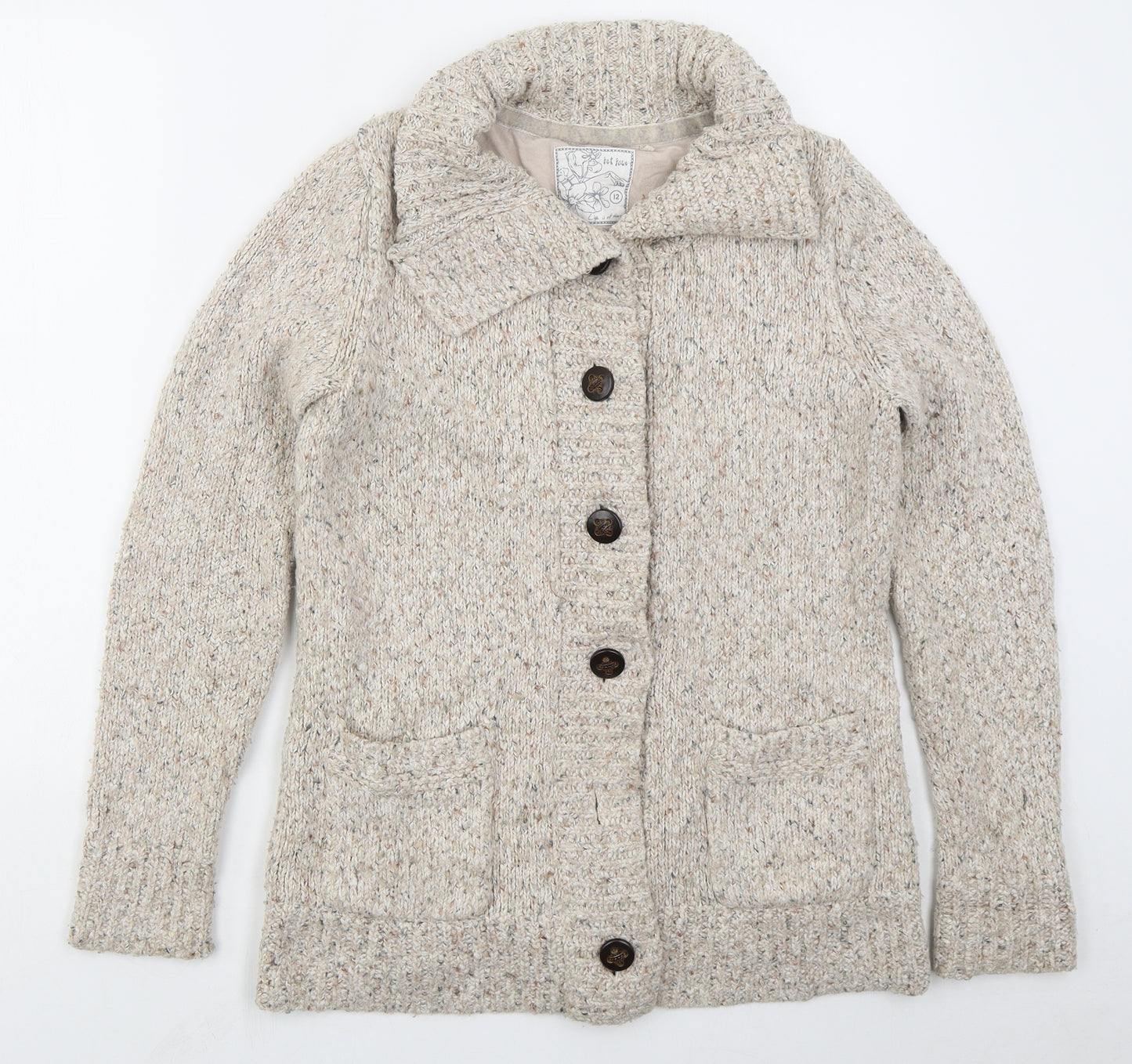 Fat Face Womens Beige Collared  Polyester Cardigan Jumper Size 12