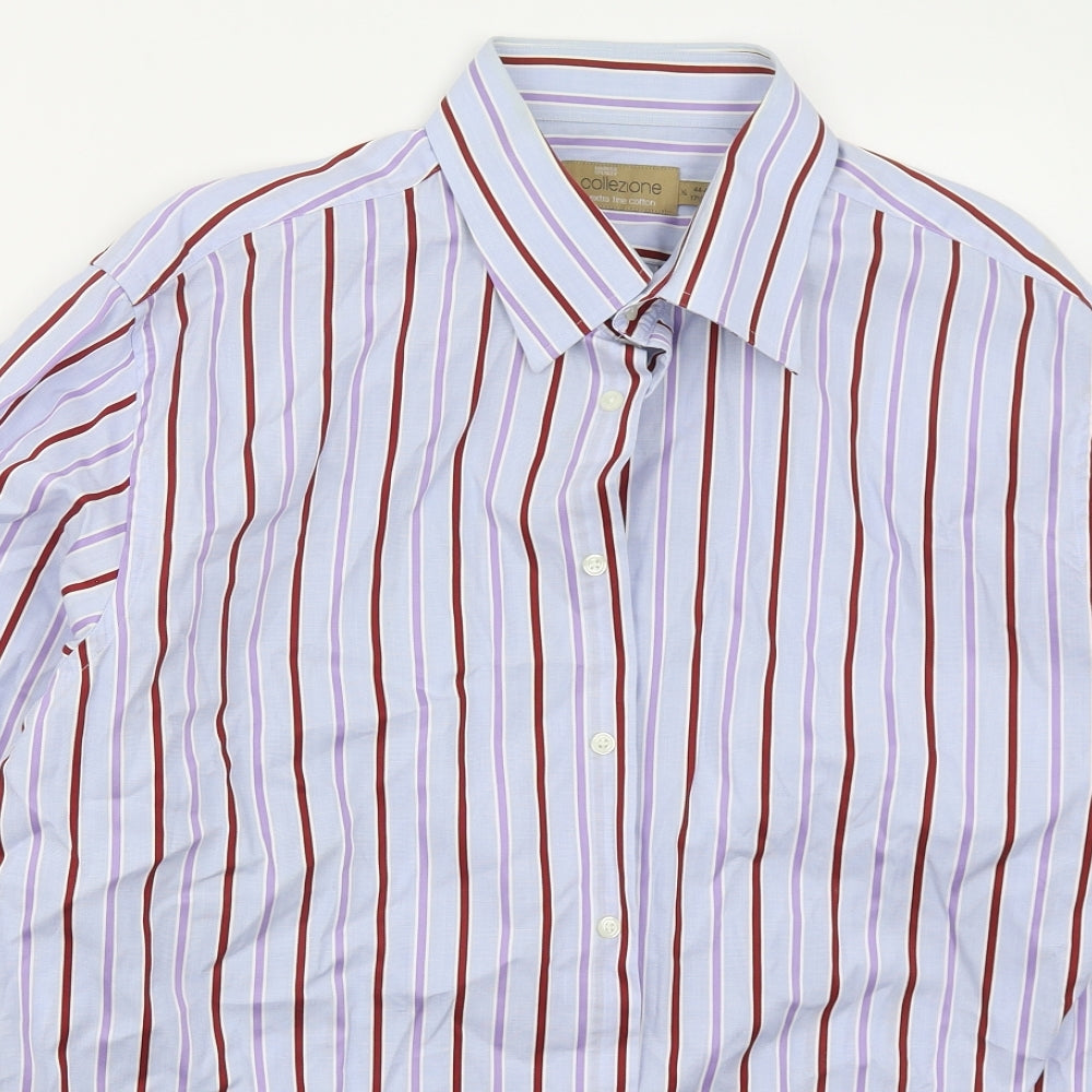 Marks and Spencer Mens Blue Striped Cotton  Dress Shirt Size XL Collared Button