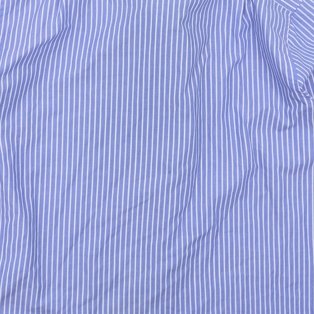 Marks and Spencer Mens Blue Striped Polyester  Dress Shirt Size 17.5 Collared Button