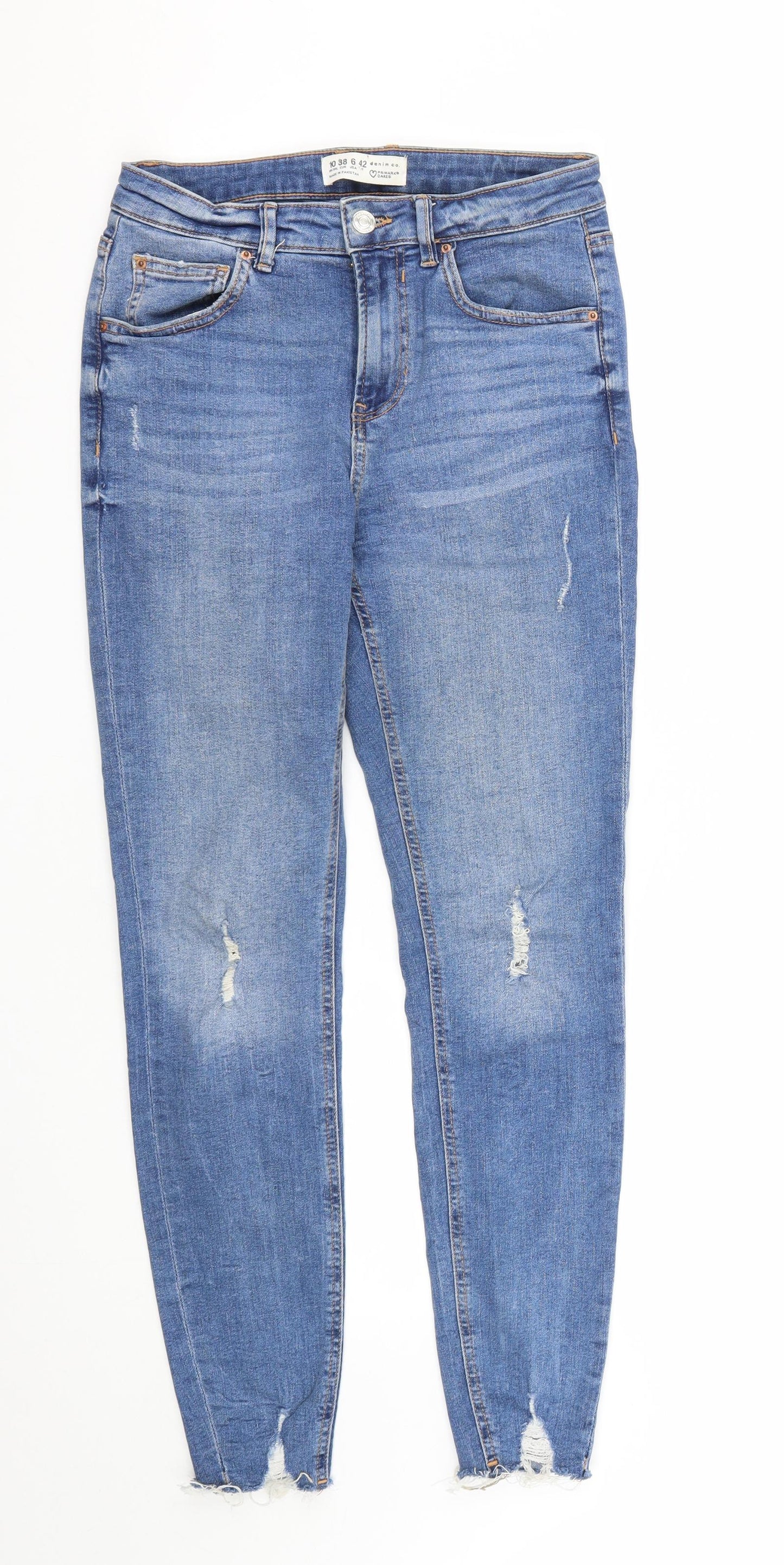 Denim & Co. Womens Blue  Cotton Straight Jeans Size 10 L29 in Regular Zip