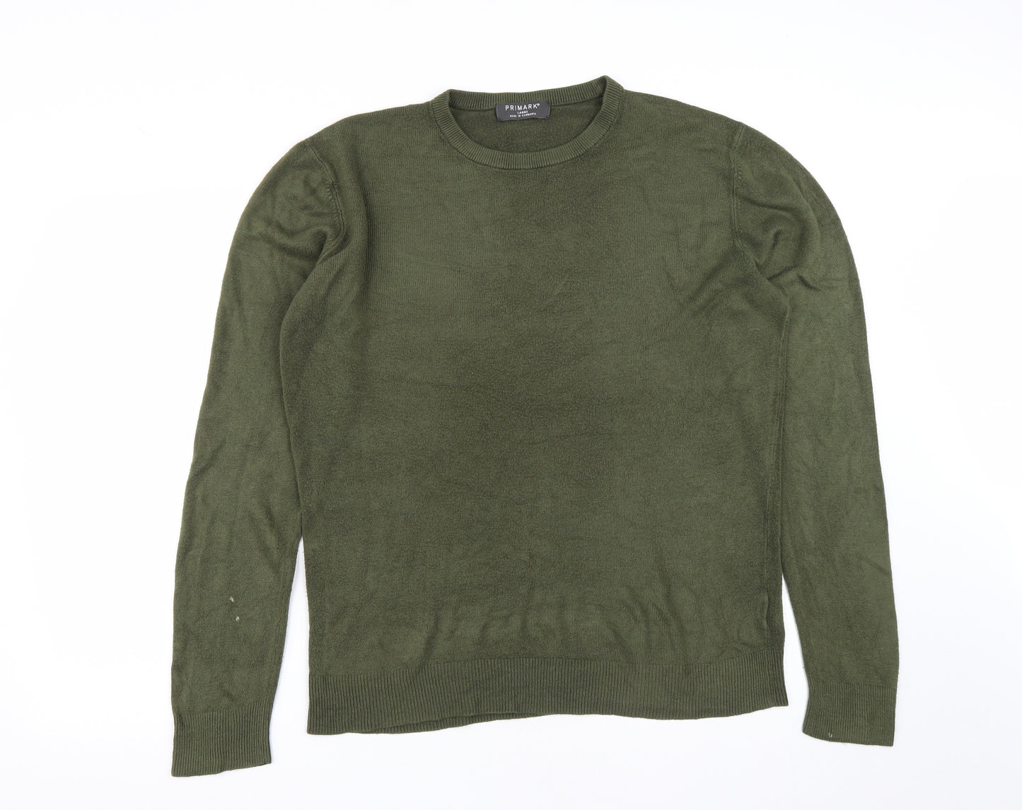 Primark Mens Green Round Neck  Acrylic Pullover Jumper Size L