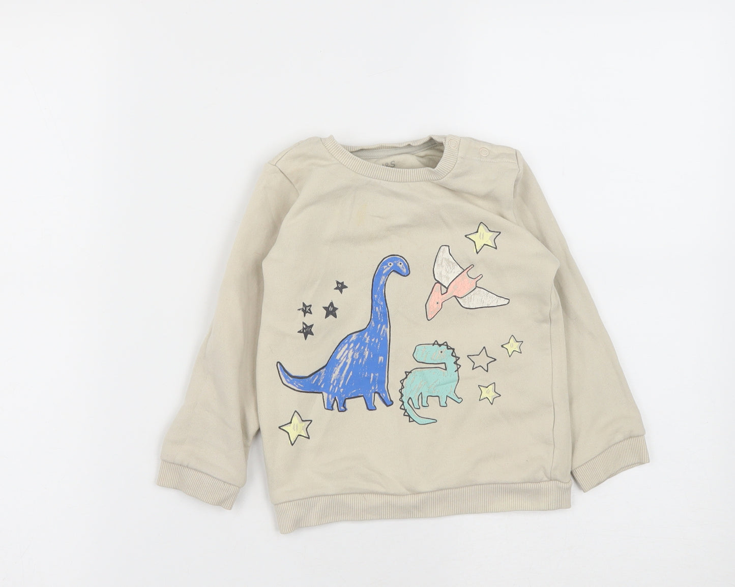 Marks and Spencer Boys Beige  Polyester Pullover Sweatshirt Size 2-3 Years  Snap - Dinosaur Print