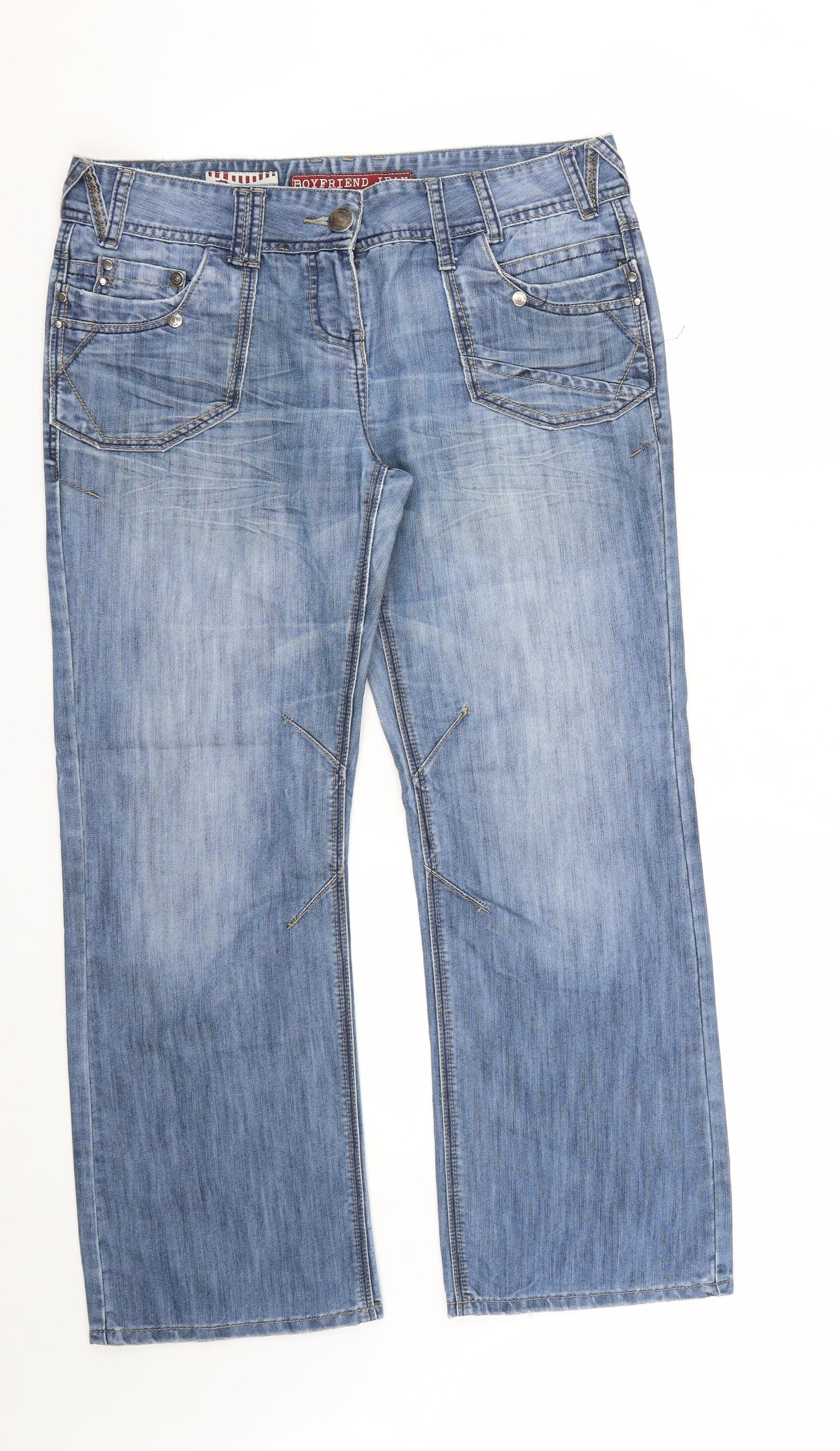NEXT Womens Blue  Cotton Boyfriend Jeans Size 14 L29 in Regular Zip