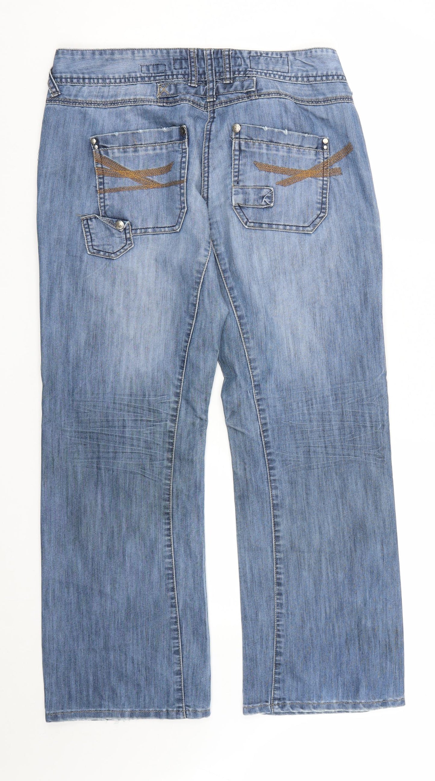 NEXT Womens Blue  Cotton Boyfriend Jeans Size 14 L29 in Regular Zip