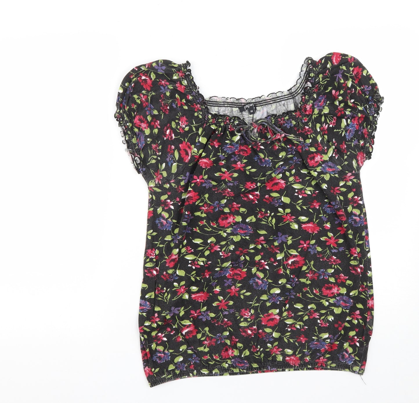 Matalan Womens Black Floral Cotton Basic T-Shirt Size 14 Round Neck