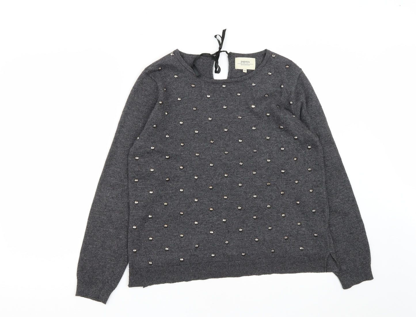 Matalan Womens Grey Round Neck  Polyester Pullover Jumper Size 16