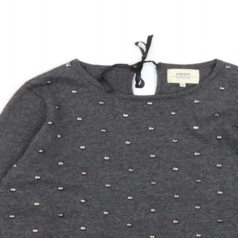 Matalan Womens Grey Round Neck  Polyester Pullover Jumper Size 16