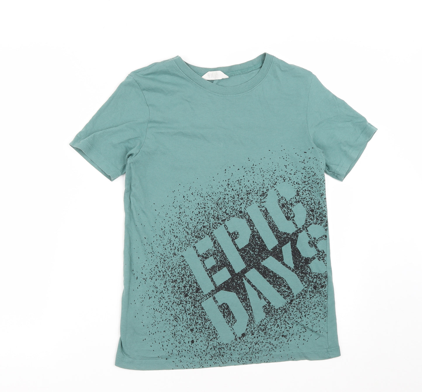 H&M Boys Green  Cotton Basic T-Shirt Size 10 Years Round Neck  - Size 10-12 Years