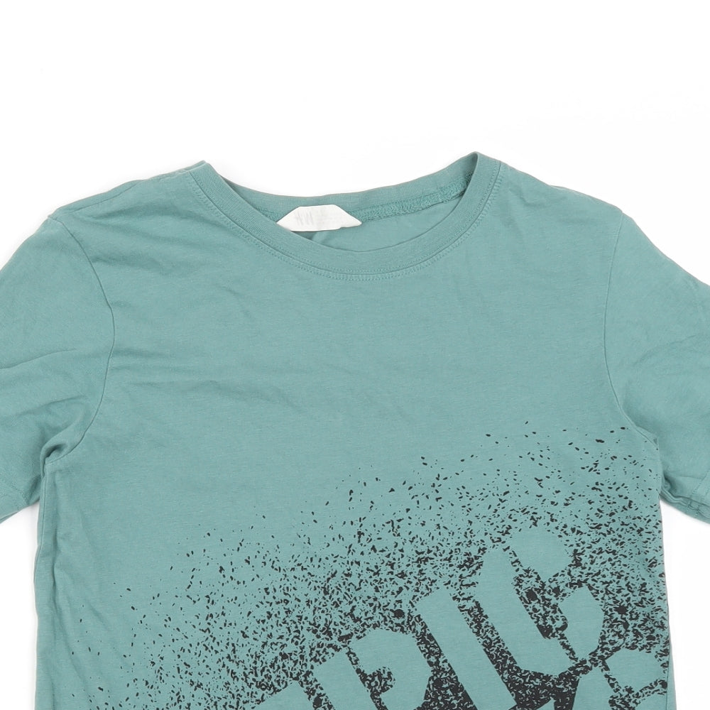 H&M Boys Green  Cotton Basic T-Shirt Size 10 Years Round Neck  - Size 10-12 Years