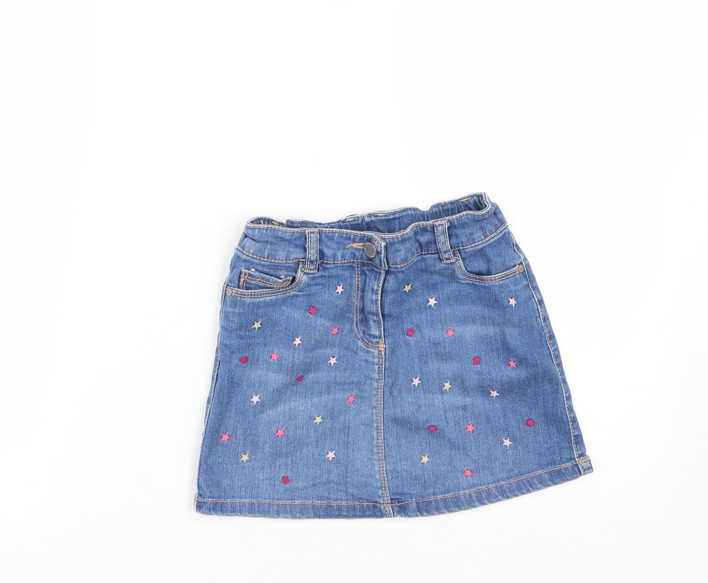 NEXT Girls Blue  Cotton Mini Skirt Size 7 Years  Regular Zip - Star Print