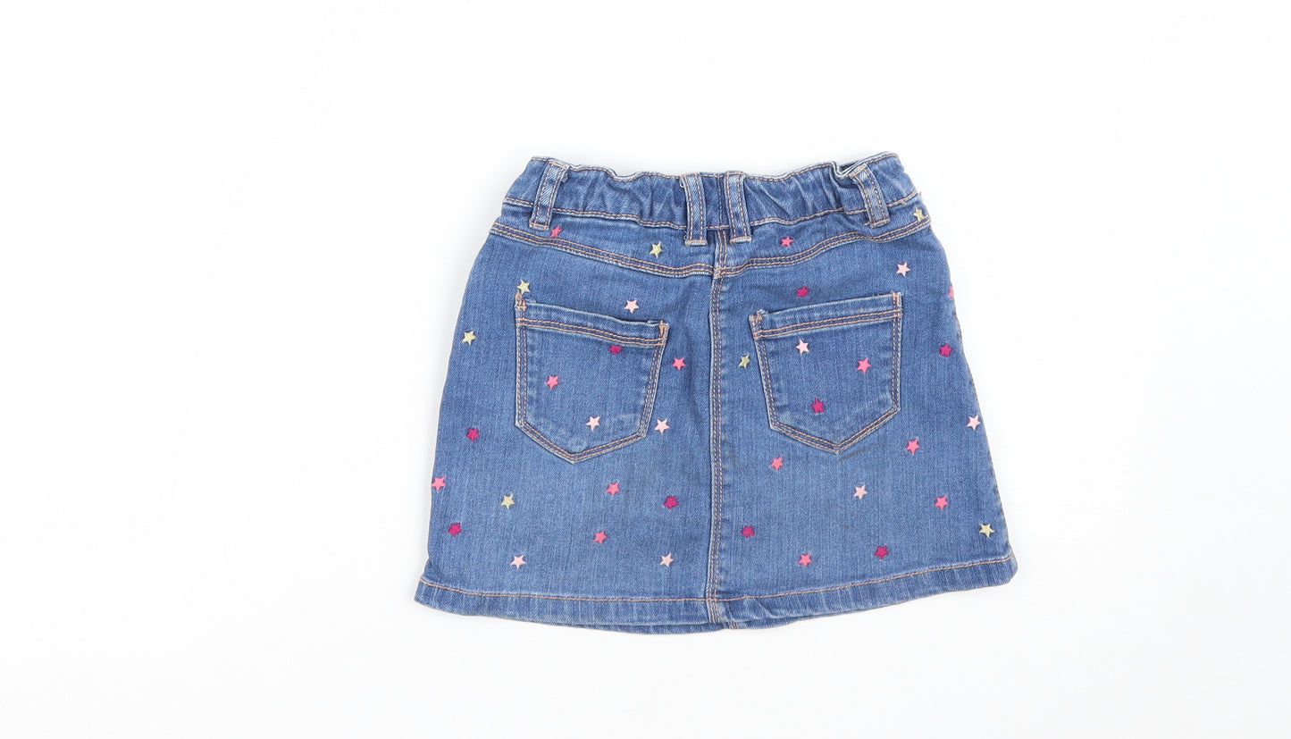 NEXT Girls Blue  Cotton Mini Skirt Size 7 Years  Regular Zip - Star Print